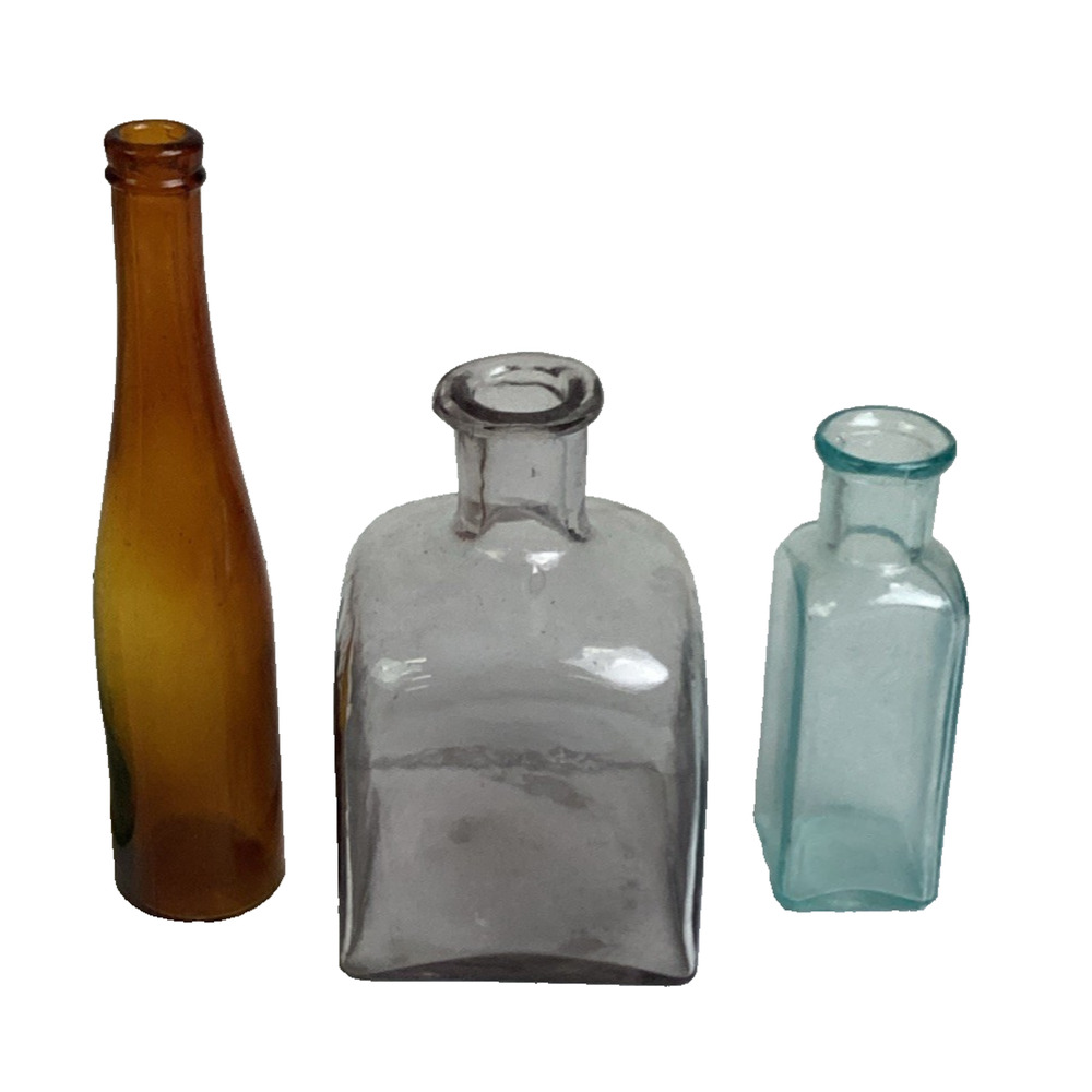 Lot Of 3 Antique Glass Bottles - Tall Amber Bottle = CB A&A Bottle